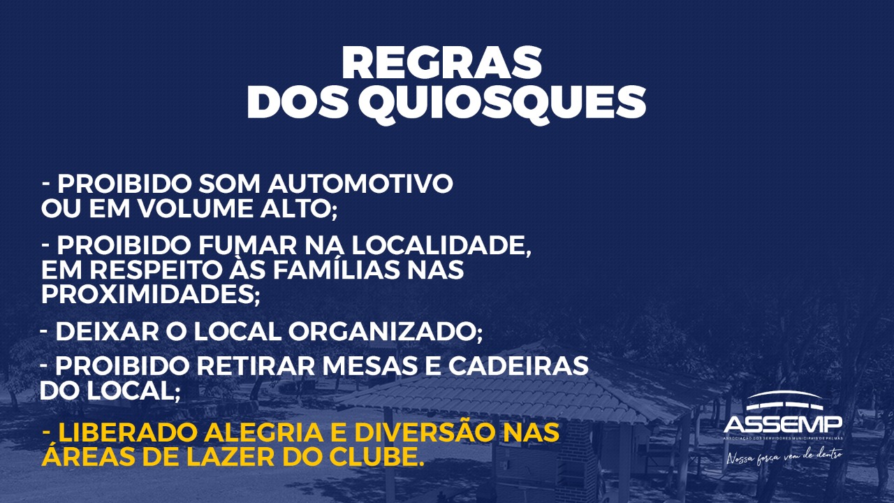 Regra para uso do quiosque, no Clube – Sindicato dos Bancários